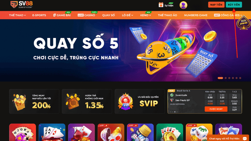 truy cập rút tiền sv88